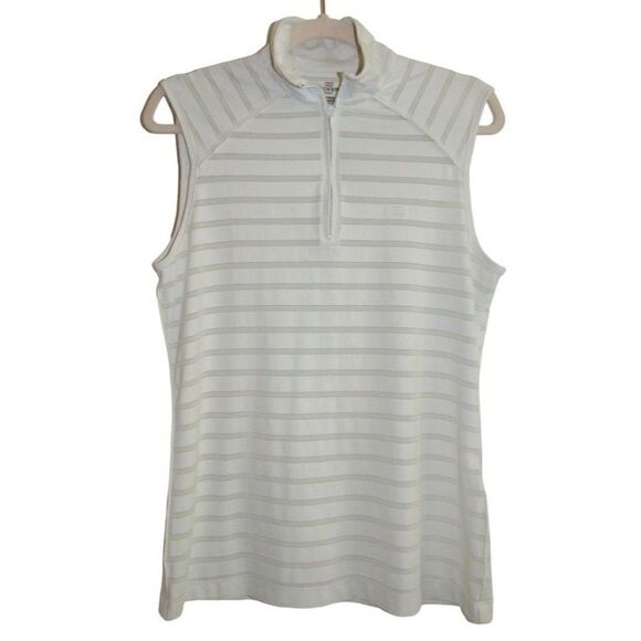 Dockers White Stripe 1/4 Zip Golf Tennis Sleeveless Polo Shirt L‎ - Picture 1 of 4